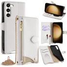 For Samsung Galaxy S23+ 5G Crossbody Chain Fishtail Litchi Leather Phone Case(White) - 1