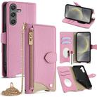 For Samsung Galaxy S24 5G Crossbody Chain Fishtail Litchi Leather Phone Case(Pink) - 1