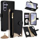 For Samsung Galaxy S25+ 5G Crossbody Chain Fishtail Litchi Leather Phone Case(Black) - 1