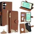 For Samsung Galaxy S25+ 5G Crossbody Chain Fishtail Litchi Leather Phone Case(Brown) - 1