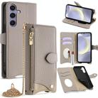 For Samsung Galaxy S25+ 5G Crossbody Chain Fishtail Litchi Leather Phone Case(Grey) - 1
