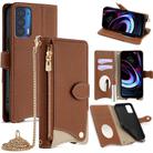 For Motorola Edge 2021 Crossbody Chain Fishtail Litchi Leather Phone Case(Brown) - 1