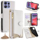 For Motorola Edge 50 Pro Crossbody Chain Fishtail Litchi Leather Phone Case(White) - 1
