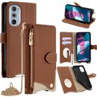 For Motorola Edge+ 2022 / Edge 30 Pro Crossbody Chain Fishtail Litchi Leather Phone Case(Brown) - 1