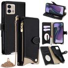 For Motorola Moto G Stylus 5G 2023 Crossbody Chain Fishtail Litchi Leather Phone Case(Black) - 1