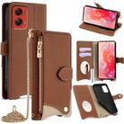 For Motorola Moto G Stylus 5G 2024 Crossbody Chain Fishtail Litchi Leather Phone Case(Brown) - 1