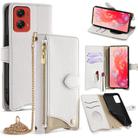 For Motorola Moto G Stylus 5G 2024 Crossbody Chain Fishtail Litchi Leather Phone Case(White) - 1