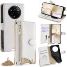 For Realme 14 Pro+ Crossbody Chain Fishtail Litchi Leather Phone Case(White) - 1