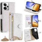 For Realme 14 Crossbody Chain Fishtail Litchi Leather Phone Case(White) - 1