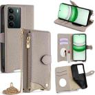 For Realme C71 4G Crossbody Chain Fishtail Litchi Leather Phone Case(Grey) - 1