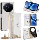 For vivo X200 Pro Crossbody Chain Fishtail Litchi Leather Phone Case(White) - 1