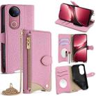 For vivo V50 Crossbody Chain Fishtail Litchi Leather Phone Case(Pink) - 1