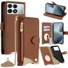 For Redmi K70E / Xiaomi Poco X6 Pro Crossbody Chain Fishtail Litchi Leather Phone Case(Brown) - 1