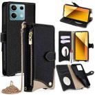 For Redmi Note 13 4G Crossbody Chain Fishtail Litchi Leather Phone Case(Black) - 1