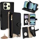 For Redmi Note 14 4G 163.25mm Crossbody Chain Fishtail Litchi Leather Phone Case(Black) - 1