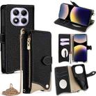 For Redmi Note 14 Pro 4G Crossbody Chain Fishtail Litchi Leather Phone Case(Black) - 1