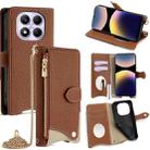 For Redmi Note 14 Pro 4G Crossbody Chain Fishtail Litchi Leather Phone Case(Brown) - 1