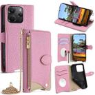 For Redmi Note 14 4G 164.84mm Crossbody Chain Fishtail Litchi Leather Phone Case(Pink) - 1