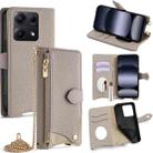 For Redmi Note 14S 4G Crossbody Chain Fishtail Litchi Leather Phone Case(Grey) - 1