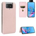 For Asus Zenfone 7 ZS670KS / ZenFone 7 Pro ZS671KS Carbon Fiber Texture Horizontal Flip TPU + PC + PU Leather Case with Card Slot(Pink) - 1