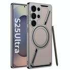 For Samsung Galaxy S25 Ultra 5G GKK Electroplating Leather Z-Shape MagSafe Phone Case, Not Included Pen(Titanium Gray) - 1