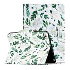 For iPad Mini (2019) Painted Pattern Horizontal Flip Leather Case with Holder(White Flower Leaves) - 1