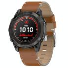 For Garmin Watch 26mm Stitched Genuine Leather Quick Release Watch Band(Brown Silver) - 1