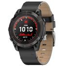 For Garmin Watch 22mm Stitched Genuine Leather Quick Release Watch Band(Black Silver) - 1