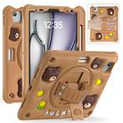 For iPad Air 11 2025 / 2024 / Pro 11 2022 Bear Rotation Kickstand Silicone Hybrid PC Tablet Case(Brown) - 2