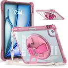 For iPad Air 13 2024 / 2025 Rotation Grip Holder TPU Hybrid Clear PC Tablet Case(Red Rose) - 1