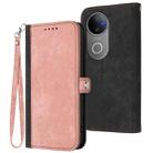 For vivo V50 Side Buckle Double Fold Hand Strap Leather Phone Case(Pink) - 1