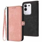 For vivo Y29 4G Side Buckle Double Fold Hand Strap Leather Phone Case(Pink) - 1