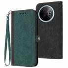 For vivo Y39 5G Side Buckle Double Fold Hand Strap Leather Phone Case(Dark Green) - 1
