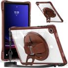 For Samsung Galaxy Tab A9+ Rotation Grip Holder TPU Hybrid Clear PC Tablet Case(Chocolate) - 1
