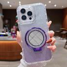 For iPhone 15 Pro Max Mirror Holder Glitterr MagSafe Phone Case(Purple) - 1
