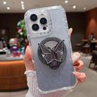 For iPhone 15 Pro Max Mirror Butterfly Holder Glitterr MagSafe Phone Case(Black) - 1