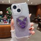 For iPhone 15 Plus Mirror Butterfly Holder Glitterr MagSafe Phone Case(Purple) - 1