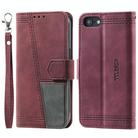 For iPhone 16e TTUDRCH Embossed Line Splicing Leather Phone Case(Wine Red) - 2