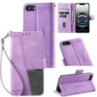 For iPhone 16e TTUDRCH Embossed Line Splicing Leather Phone Case(Purple) - 1