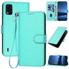 For Itel A48 YX0070 Carbon Fiber Buckle Leather Phone Case with Lanyard(Light Blue) - 1