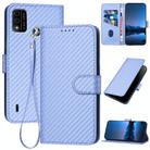 For Itel A48 YX0070 Carbon Fiber Buckle Leather Phone Case with Lanyard(Light Purple) - 1