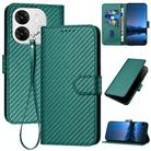 For Itel A80 YX0070 Carbon Fiber Buckle Leather Phone Case with Lanyard(Dark Green) - 1
