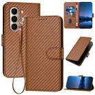 For Itel A95 YX0070 Carbon Fiber Buckle Leather Phone Case with Lanyard(Coffee) - 1