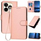 For Itel P65C YX0070 Carbon Fiber Buckle Leather Phone Case with Lanyard(Pink) - 1