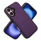 For iPhone 16 Tri-fold Holder Leather Phone Case with Card Slot(Dark Purple) - 2
