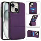 For iPhone 15 Plus Tri-fold Holder Leather Phone Case with Card Slot(Dark Purple) - 1