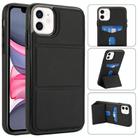 For iPhone 11 Tri-fold Holder Leather Phone Case with Card Slot(Black) - 1