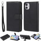 For iPhone 12 mini 2 in 1 Solid Color Detachable PU Leather Case with Card Slots & Magnetic Holder & Photo Frame & Wallet & Strap(Black) - 1