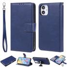 For iPhone 12 mini 2 in 1 Solid Color Detachable PU Leather Case with Card Slots & Magnetic Holder & Photo Frame & Wallet & Strap(Blue) - 1