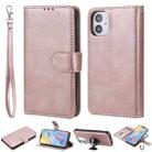 For iPhone 12 mini 2 in 1 Solid Color Detachable PU Leather Case with Card Slots & Magnetic Holder & Photo Frame & Wallet & Strap(Rose Gold) - 1